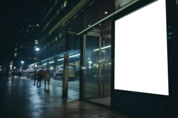 panneau publicitaire personnalisable pour maquette de présentation de publicité dans un environnement urbain, vue nocturne