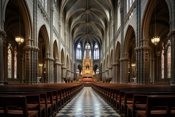 An awe-inspiring cathedral where a divine choir melodiously sings hymns of reverence. Generative AI