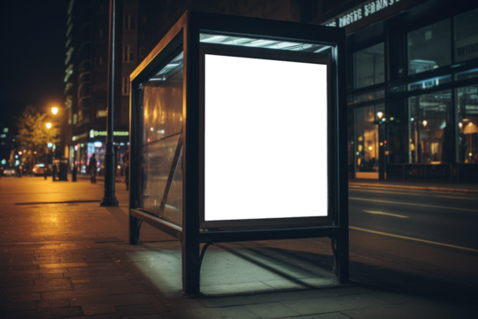 panneau publicitaire personnalisable pour maquette de présentation de publicité dans un environnement urbain, vue nocturne