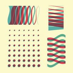Set of geometric shapes in trendy risograph style. Vector abstract elements, 90's style