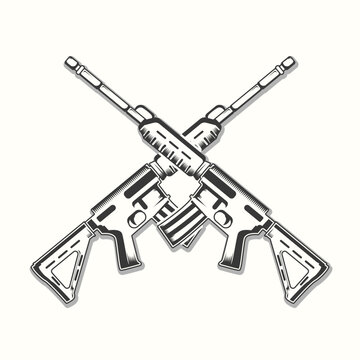 Military rifel black and white vector design.