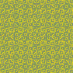Gold and olive, abstract, geometric Asian style seamless pattern with interconnected curvy stripes