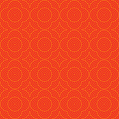 Bright red with gold, Asian style seamless pattern with circles and wavy shapes for festive and celebration decor, wall paper, wrapping paper, backdrops, background etc