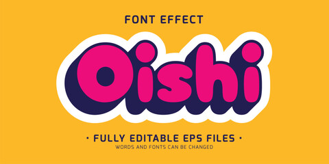 Vector sticker style with oishi text effect editable font style.