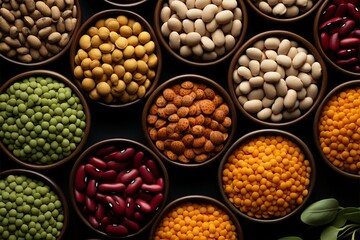 A diverse array of legumes and beans in a harmonious assortment