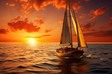 A beautiful sunset on a yacht in the ocean. Generative AI