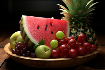 A limited fruit assortment watermelon, guava, pineapple, and cherries