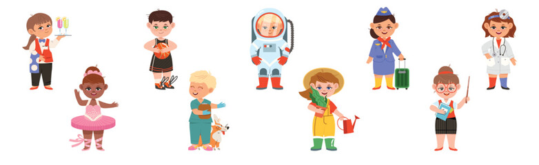 Kids in Professional Uniform for Different Job Vector Set