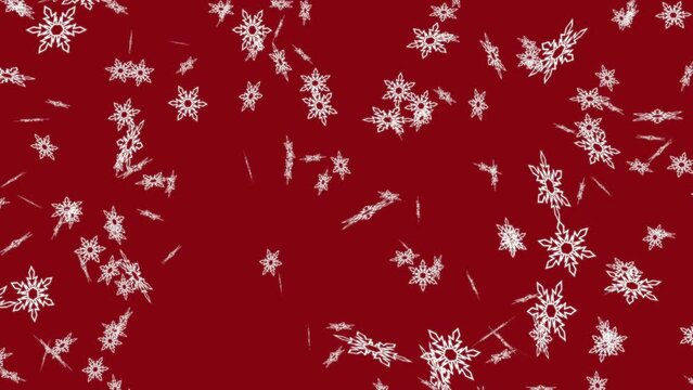Christmas mood. New Year's snow. Slowly falling white snowflakes on a red background. Looping seamless animation.
