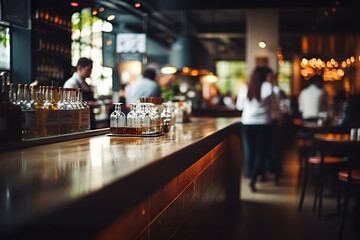 Bustling Cafe Ambiance: Blurred Coffee Shop with Chefs, Waiters, and Patrons in Action. created with Generative AI