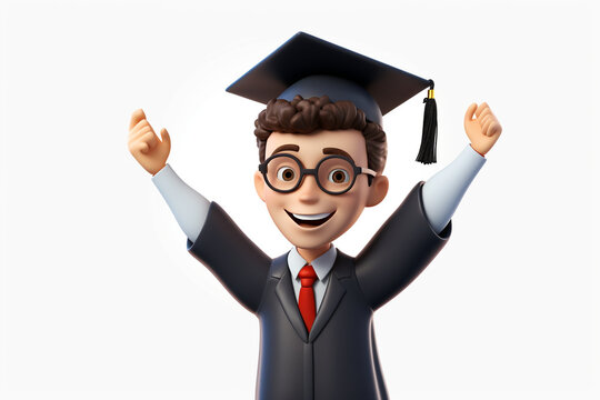 3D caracter cartoon Graduation Season Doctoral white Background