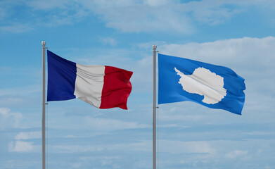 France and Antarctica flags, country relationship concept