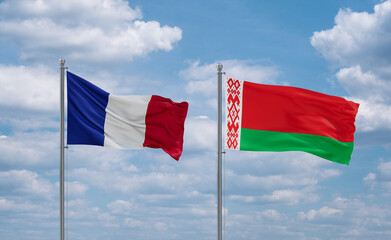 Belarus and France flags, country relationship concept