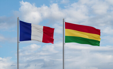 Bolivia and France flags, country relationship concept