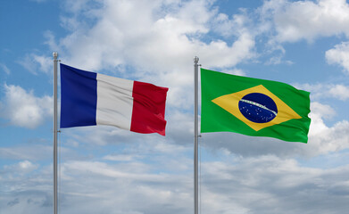 France and Brazil flags, country relationship concept