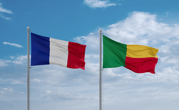 Benin and France flags, country relationship concept