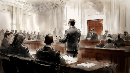 Court Hearing Drawing. Generative AI - obrazy, fototapety, plakaty
