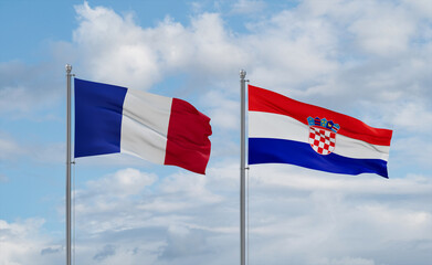 Croatia and France flags, country relationship concept