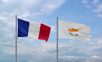 Cyprus and France flags, country relationship concept