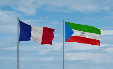 Equatorial Guinea and France flags, country relationship concept