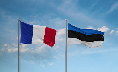 Estonia and France flags, country relationship concept