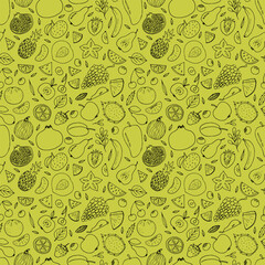 Hand drawn summer fruit and berries seamless pattern. Healthy food background. Trendy textile print