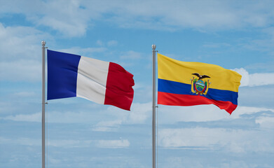 Ecuador and France flags, country relationship concept