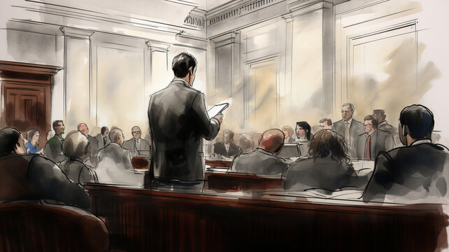Court Hearing Drawing. Generative AI