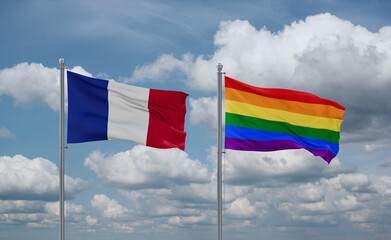 Gay Pride and France flags, country relationship concept