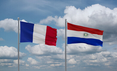 Paraguay and France flags, country relationship concept