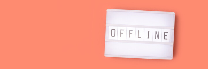 Word Offline. Banner with lightbox on a coral colored background.