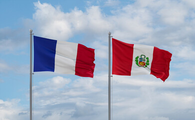 Naklejka na ściany i meble Peru and France flags, country relationship concept