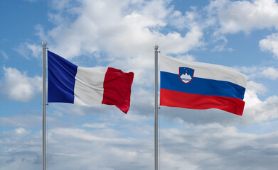 Slovenia and France flags, country relationship concept
