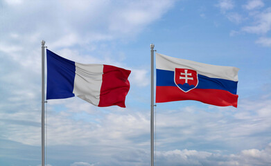 Slovakia and France flags, country relationship concept