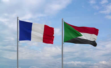 Sudan and France flags, country relationship concept