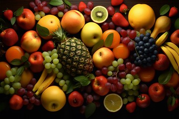 An artful overhead perspective of fruits meticulously knolled on a table