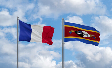 Eswatini and France flags, country relationship concept
