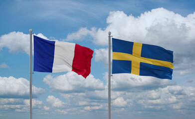 Sweden and France flags, country relationship concept