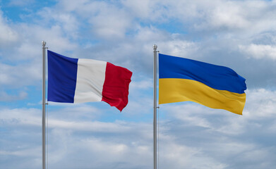 Ukraine and France flags, country relationship concept