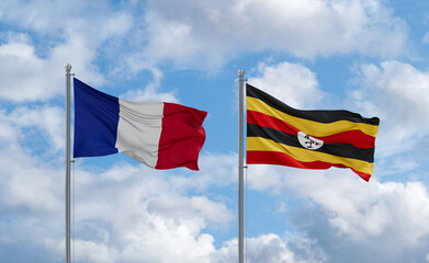 Uganda and France flags, country relationship concept