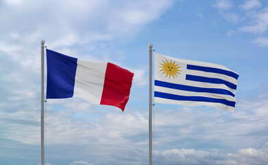 Uruguay and France flags, country relationship concept