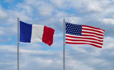 USA and France flags, country relationship concepts