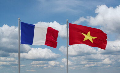 Vietnam and France flags, country relationship concept