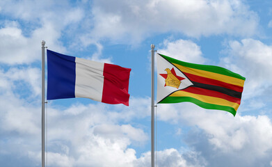 Zimbabwe and France flags, country relationship concept