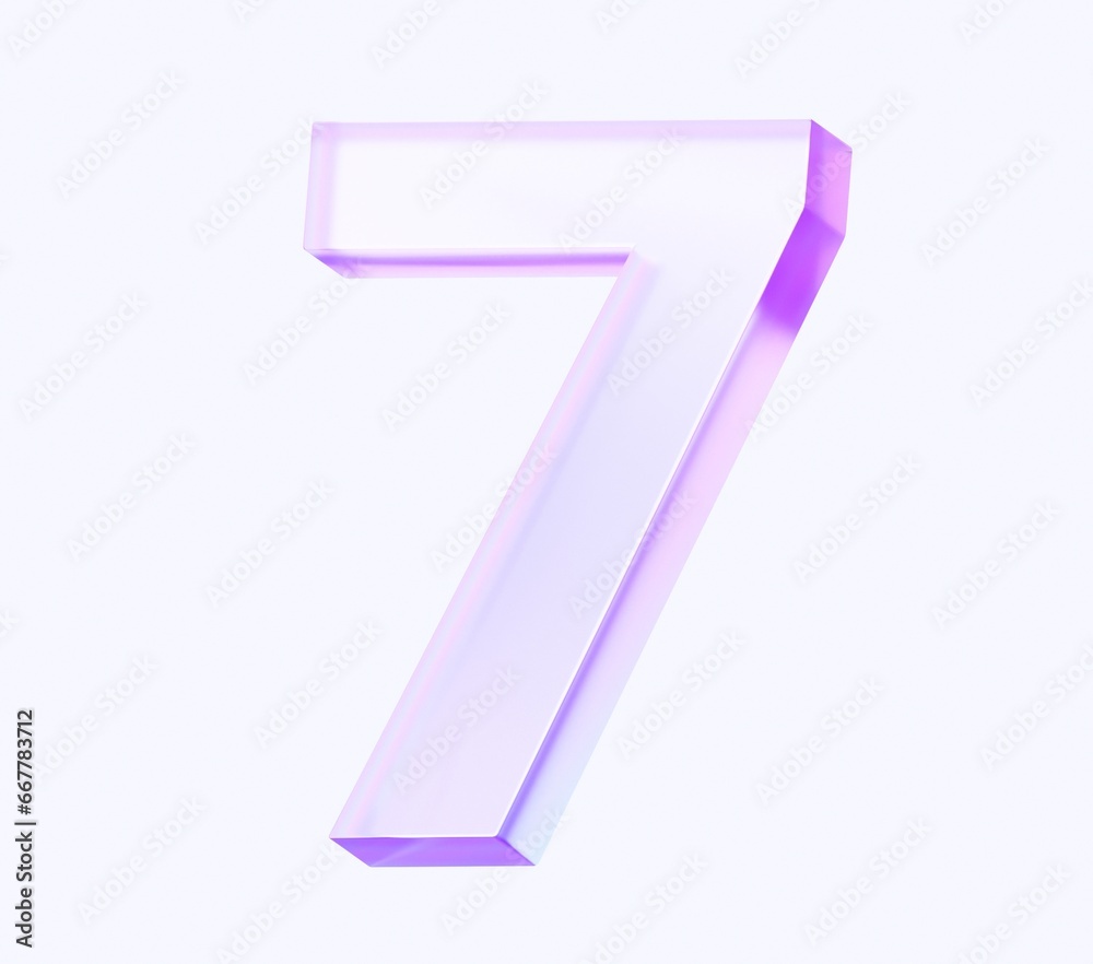 Fototapete number seven with colorful gradient and glass material. 3d rendering illustration for graphic design, presentation or background