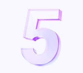 number five with colorful gradient and glass material. 3d rendering illustration for graphic design, presentation or background