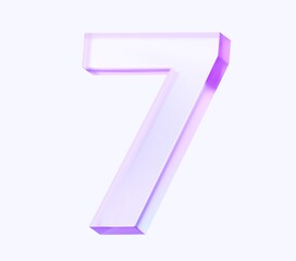 number seven with colorful gradient and glass material. 3d rendering illustration for graphic design, presentation or background