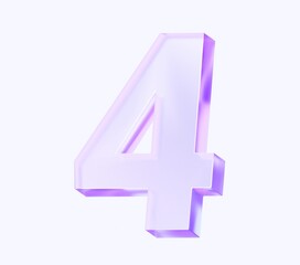 number four with colorful gradient and glass material. 3d rendering illustration for graphic design, presentation or background