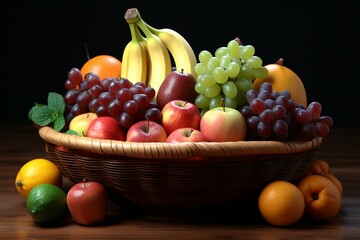 An inviting display of various fruits in an attractive fruit basket