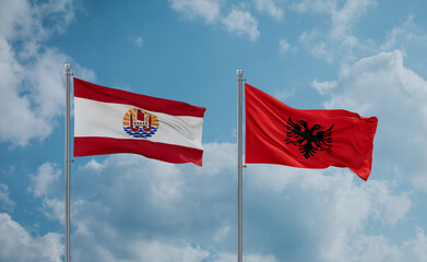 French Polynesia and Albania national flags, country relationship concept
